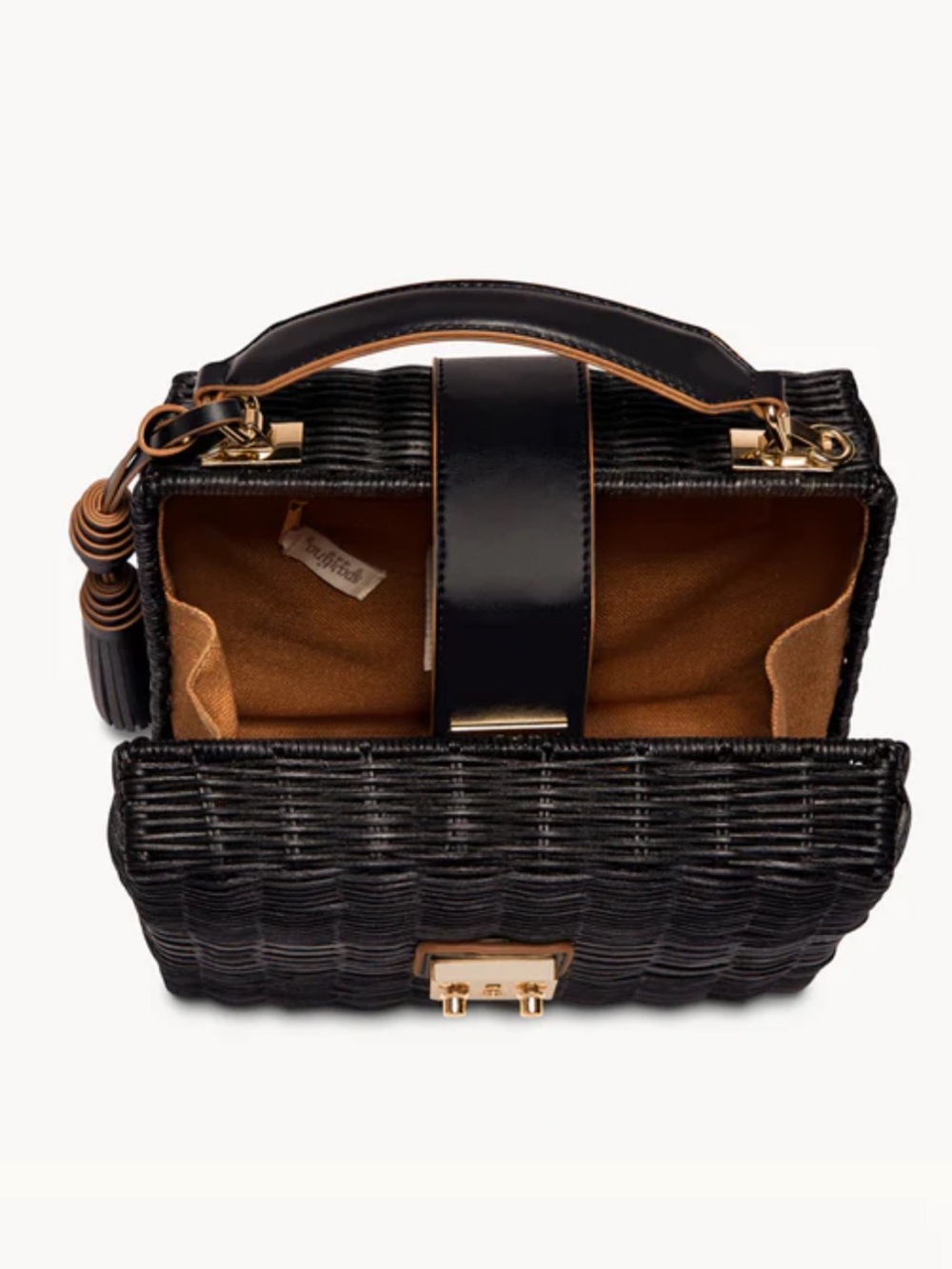 Spartina 449 Rattan Box Bag Black Crossbody Top Handle - Picture 3 of 14